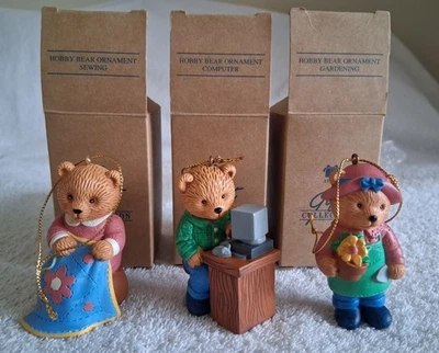 Lot of 3 Avon Gift Collection Hobby Bear Ornament 1996 Sewing/Computer/Gardening - Image 1 of 4