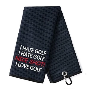 I Hate Golf Nice Shot I Love Golf Funny Golfing Golf Towel with Carabiner - Picture 1 of 6