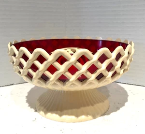 VTG FROG BOWL,FLORALS, 3 PC SET, PLASTIC, RED/WHITE ,EMSA WEST GERMANY, MCM - Picture 1 of 7