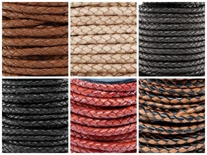Premium Genuine Round Bolo Braided Leather Cord Rope String Lace 5MM 3/16" - Picture 1 of 13