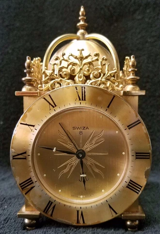 Rare Vintage Brass Swiza 8 Day Travel Alarm Clock Made in Swiss Cover