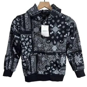 Forever 21 Hot Wheels Black & White Paisley Hoodie Sweatshirt Size 7/8 New - Picture 1 of 5