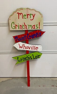 Grinch Whoville Feliz Navidad Direccional Madera Exterior Patio Arte Letrero Grinchmas Foto 1 de 4