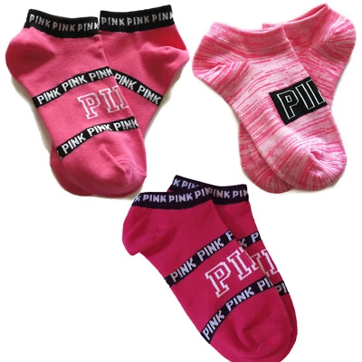 Nuevo Sin Etiquetas Victoria's Secret ROSA Calcetines Tobillo Bajo 3 Pares Rosa Magenta Foto 1 de 4