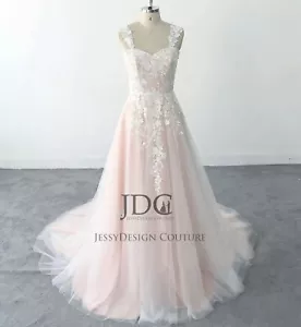 Blush Lace Tulle Wedding Dress Bridal dress Light Pink Straps NEW 2-28W Plus - Picture 1 of 7