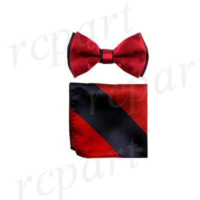 New Men's Two tones Pre-tied Bow Tie & Hankie Set Red & Black formal wedding - Image 1 of 3