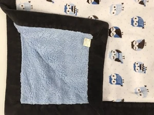 BABY JAR Blue Owl Plush Luxe Navy Trim Security Blanket Lovey 27x32 - Picture 1 of 4