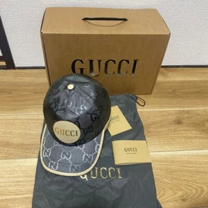 GUCCI Logo Leather Patch GG Monogram Baseball Cap Hat Men Size M New - Picture 1 of 9