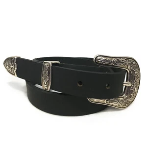 Cinturón de cuero de búfalo estilo occidental hecho a mano de 1" (25 mm) - negro - Imagen 1 de 50