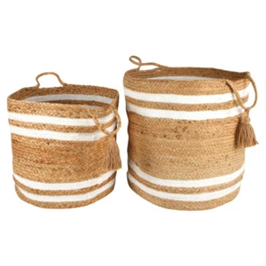 Belle Jute Basket With Tassel 2 Asst Size 35x35cm LGE - Set Of 2 **FREE DELIVERY - Picture 1 of 1