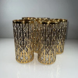 Imperial Glass El Tabique De Oro Set of 6 Flat Tumblers MCM Barware Glasses - Picture 1 of 24