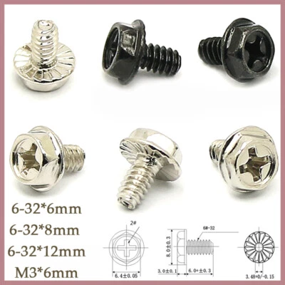 6/32 Computer Pc Case Motherboard Mounting Hard Drive Screw Black Silver UNC - Image 1 of 4