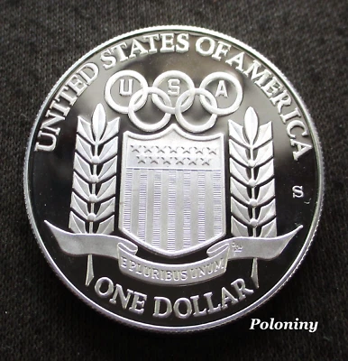 SILVER COMMEMORATIVE PROOF 1992-S ONE DOLLAR COIN XXV OLYMPIAD BARCELONA, SPAIN - Image 1 of 2