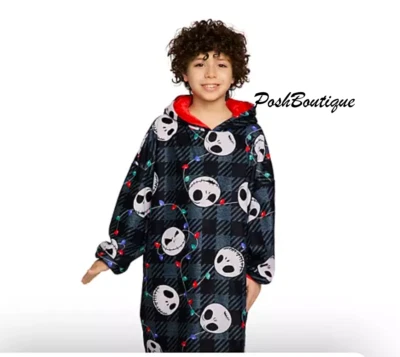 Pesadilla antes de Navidad pijama de gran tamaño con capucha niño niña 4 6 7 8 10 12 bata Foto 1 de 4