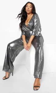 BooHoo Silver jumpsuit playsuit size 26 - Picture 1 of 6