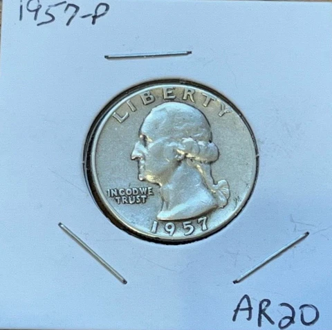 FINE  1957-P - Washington Quarter - 90 % Silver Coin # AR20 Cover