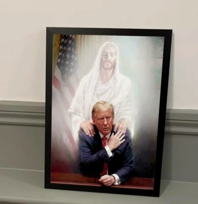 President Donald Trump with Jesus praying God Save America Poster - Image 1 of 4