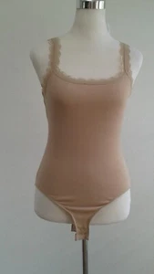 Ambiance beige lace trim ribbed camisole tank womens bodysuit 6 7 EUC - Picture 1 of 9