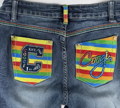 Coogi Womens Jeans Rhinestone PRIDE RAINBOW Embroidered 90’s VTG Size 7 LGBTQ - Image 1 of 4
