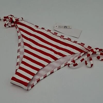 Roxy Bikini Bottom Juniors Large Hello July Tie Side Moderate Stripe Red White L - Image 1 of 4