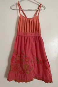 Rare!  Anthropologie Feather Bone Orange Pink Embroidered Nightgown Dress S XS - Picture 1 of 7