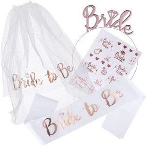 4pcs/set Bachelorette Party Decoration Bride To Be Sash Veil Tiara Tattoo Set - Picture 1 of 14
