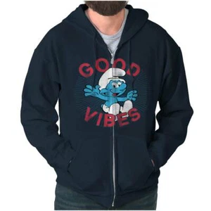 Smurfs Cartoon Good Vibes 1980s Cool Awesome Sweatshirt Zip Up Hoodie Men Women - Picture 1 of 8