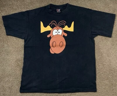 VTG 90s Rocky & Bullwinkle Taco Bell Promo Black T Shirt Giant Tag Mens XL - Image 1 of 4