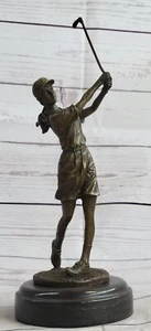 Regalo para amantes del golf bolsa de club de golf mujer bronce mármol estatua escultura trofeo arte - Imagen 1 de 10