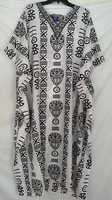 Vestido Caftán Caftán Playa Cubierta Boho Vestido Hippie Mujeres Africano con Pieza para la Cabeza Foto 1 de 3