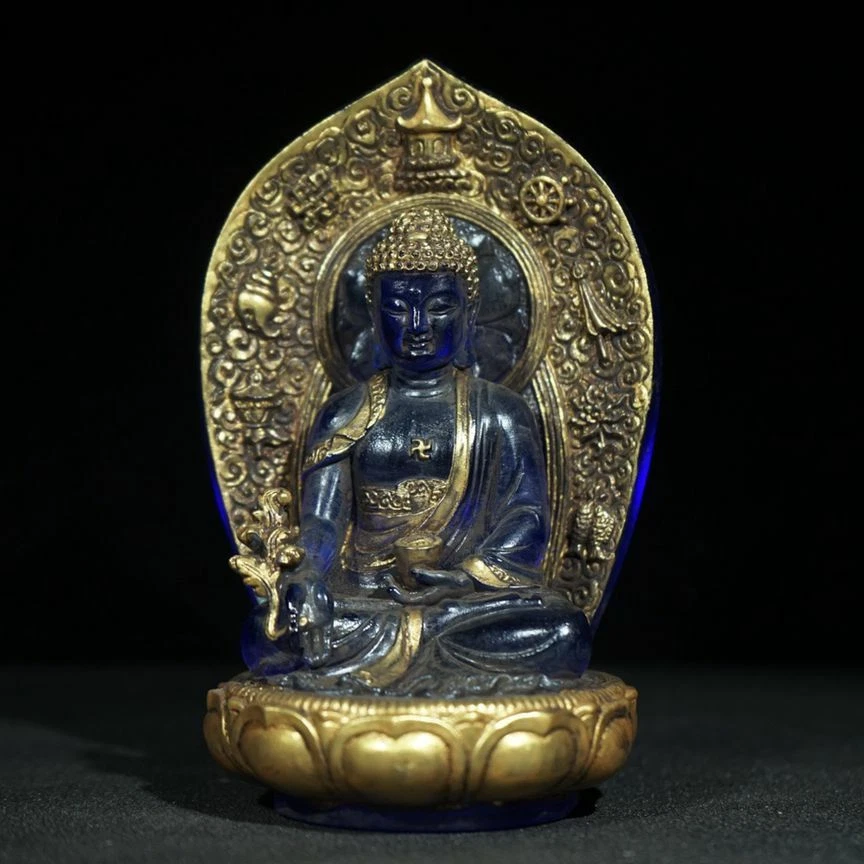 Old Tibet Amitabha Medicine Buddha Shakyamuni Statue Chinese Colored Glaze Liu L - Image 1 of 4