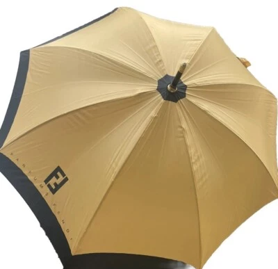 VINTAGE FENDI Logo Parfum Full Size Black Gold LuciteHandle Umbrella Parasol New - Image 1 of 4