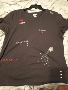 French France Paris Sequins Love Shirt Blouse Hearts H&M Large - Bild 1 von 6