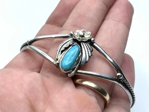 Brazalete Navajo Pauline Nelson Plata de Ley Turquesa Piedra Flor - Imagen 1 de 9