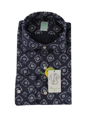 €375 Camicia In Lino Blu Navy Finamore Napoli - Extra Slim - (FN222256) - Immagine 1 di 4