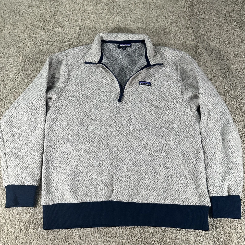 Patagonia Sweater Mens Large Gray Oatmeal Half Zip Pullover Wool Blend OAT FA18 - Image 1 of 4