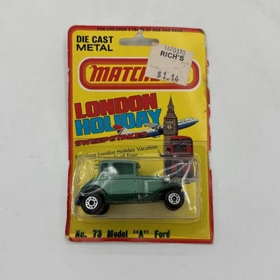 Vintage 1981 Matchbox London Holiday No 73 Green Ford model A NEW On Card NIP - Image 1 of 3