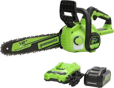 Motosierra compacta inalámbrica sin escobillas Greenworks 24V 12" (ideal para Storm Foto 1 de 4