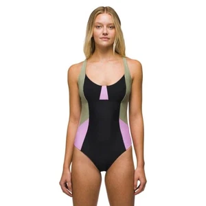 Prana Tulum One Piece Swimsuit Purple Black Beige Color Block NWT Size Medium - Picture 1 of 7