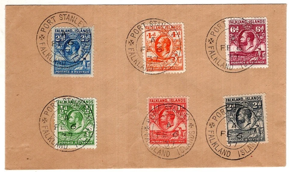 BRITISH FALKLAND ISLANDS, YV # 49/53, USED ON FRAGMENT - Image 1 of 1