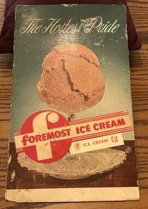 Letrero de pie de cartón vintage FOREMOST ICE CREAM 19,5 por 11,5 - Imagen 1 de 8
