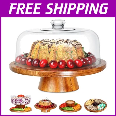 Versátil plato para servir madera de acacia - soporte para exhibición de pasteles Foto 1 de 4