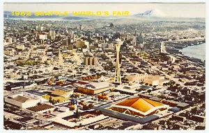 Aerial Panoramic SPACE NEEDLE Seattle WA Washington 1962 WORLD'S FAIR Vintage PC - Picture 1 of 2