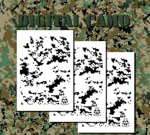 Confezione da 3! Stencil mimetici aerografo vinile 14" 10 mil - mimetico digitale - Foto 1 di 10