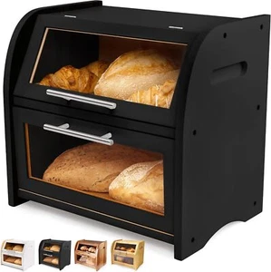 Arise Stylish Bamboo Bread Box for Kitchen Countertop, Extra Black - Picture 1 of 7