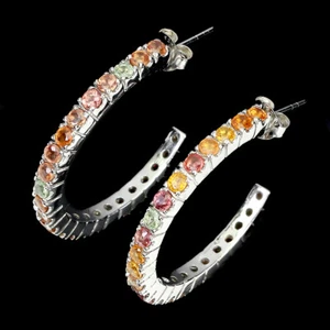 925 Pendientes de Plata de Ley Redondo Zafiro Gema Natural Jewelry - Imagen 1 de 10