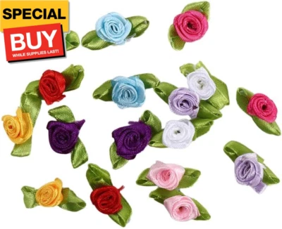100 PIEZAS Mini Cinta Rosas para Artesanía Tela Artificial Flores con Hojas Verdes  Foto 1 de 4