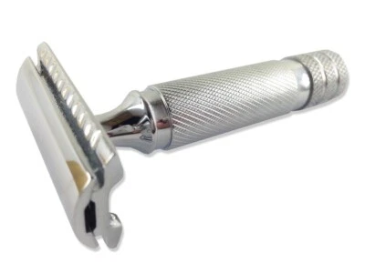 Vintage Spesso Manico Rasoio Sicurezza + Doppio Orlo Rasatura Barba Lame Rasoio - Immagine 1 di 4