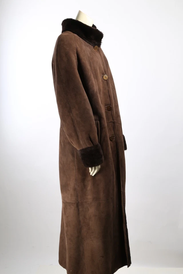 Abrigo largo de invierno vintage de mujer Julio Tango marrón gamuza piel de oveja gamuza talla 12 Foto 1 de 4
