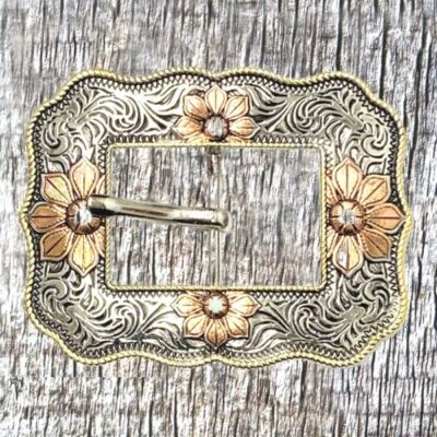 TEXAS UNIQUES Floral Tri-Color Rope-Edge Headstall Buckle - CON00512-G-3/4-BS